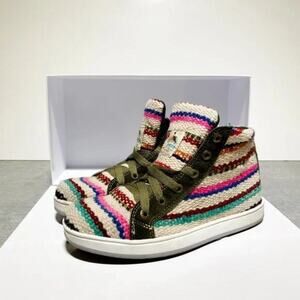 Andiz 100% Sheep Wool Handmade Burgundy, Olive, and Lime Sneakers Size 8 US